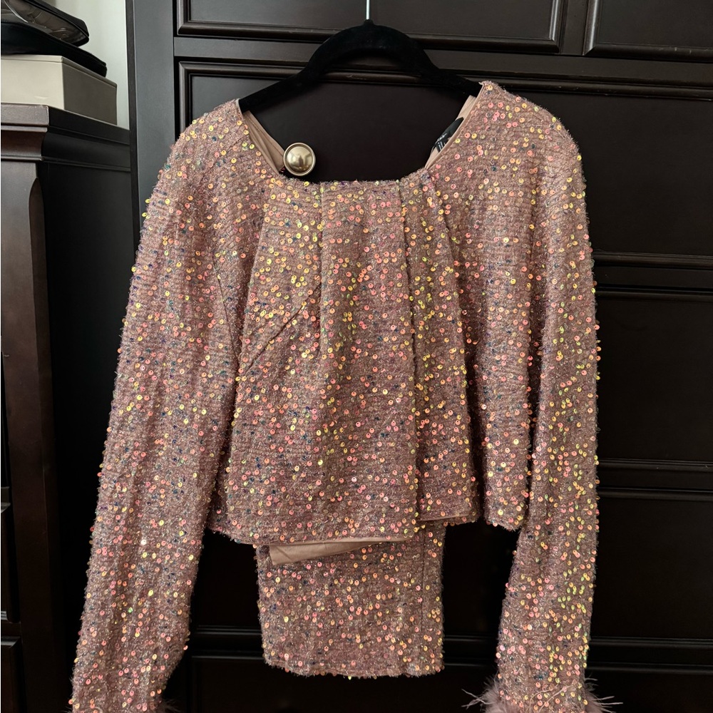 Sequin Embellished Pink Top + Skirt set